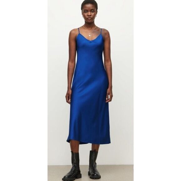 ALL SAINTS Bryony Slip Midi Dress in Royal Blue NWT Size 0 - Picture 1 of 8